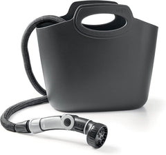 GF SRL, Aquapop Gris Édition Limitée avec tuyau textile auto-extensible de 25 m Fabriqué en Italie, sac en plastique souple, buses et raccords Lancia 8 pour l'irrigation du jardin, gris foncé