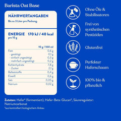 Blue Farm Barista Oat Base für bis zu zu 8L zum selbermischen – Bio Haferdrink Barista Edition – Milchalternative sans Zusatzstoffe und Zuckerzusatz – Vegan et Glutenfrei – 90% weniger Verpackungmüll