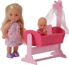 Simba 105736242 - Evi Love Doll Cradle 2 Assortiment Evi en nounou avec berceau et poupée mannequin bébé 12 cm pour 3 ans et plus