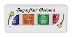 Sugarflair Pasta Food Coloring Set/4 Colorant alimentaire pour pâtes, fondant, massepain, pâte à sucre, crème au beurre et plus encore : vert macabre, violet raisin, rouge sang
