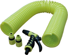 Amig-Turun | Spirale | 15 mètres | Comprend 4 accessoires | Avec pistolet d'arrosage, adaptateur de robinet et 2 raccords rapides | Caoutchouc EVA | Vert pistache