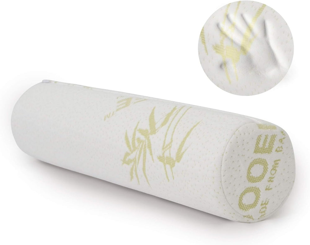 Milliard Rouleau de nuque en mousse visco avec housse lavable, certifié Oeko-Tex, dureté moyenne, 10 x 43 cm, parfait pour les allergies, oreiller de voyage, oreiller rond, rouleau de positionnement, rouleau de genou, oreillers orthopédiques cervicaux Naty Shop Blanc