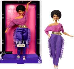 Barbie Signature Debbie Allen Tribute Collection Poupée en haut à épaules dénudées, ceinture dorée et pantalon et leggings à franges violets, JBJ24