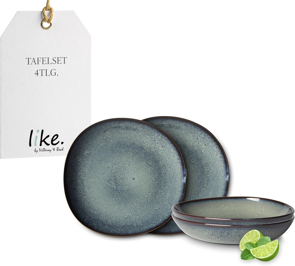 like. de Villeroy & Boch - Set de veselă din gresie Lave Gris, 4 piese, aspect ceramică, serviciu de masă pentru 2 persoane, gri