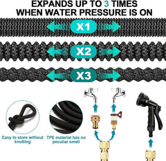 Tuyau d'arrosage flexible extensible de 15 m, tuyau d'arrosage flexible avec 8 fonctions de pulvérisation, tuyau d'arrosage flexible de 1/2" à 3/4", pour arrosage du jardin, lavage de voiture, lavage et arrosage