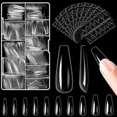 Alyvisun Lot de 500 faux ongles en acrylique à couverture complète avec 240 autocollants pour ongles, 10 tailles de pointes d'ongles en gel transparent, pointes d'ongles en gel souple, pointes d'ongles ballerine
