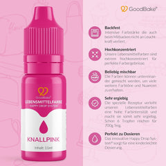 Colorant alimentaire rose Goodbake (11 ml) - Colorant alimentaire intense - Couleur très concentrée - Pour colorer les gâteaux, fondants, crèmes au beurre, boissons, slime et bien d'autres articles. 100% végétalien