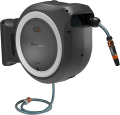 Gardena PowerRoll XXL Solo Dévidoir mural sans fil : enrouleur automatique avec tuyau d'arrosage de 40 m, guide de tuyau et RollControl, alimenté par batterie, résistant aux UV et au gel (18647-55)