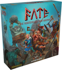 Fate : Defenders of Grimhelm, ELSNER Games, jeu de société coopératif fantastique, stratégie de défense de tour, 1 à 4 joueurs, 14 ans et plus, aventure épique, héros et magie, jeu tactique, FryxGames