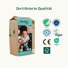 Couches pour bébé Bambo Nature, taille 6 (15+ kg) - Boîte mensuelle de 90 | Couches pour nourrissons avec protection améliorée contre les fuites | Confort et liberté maximum pour les enfants actifs | Couches testées dermatologiquement