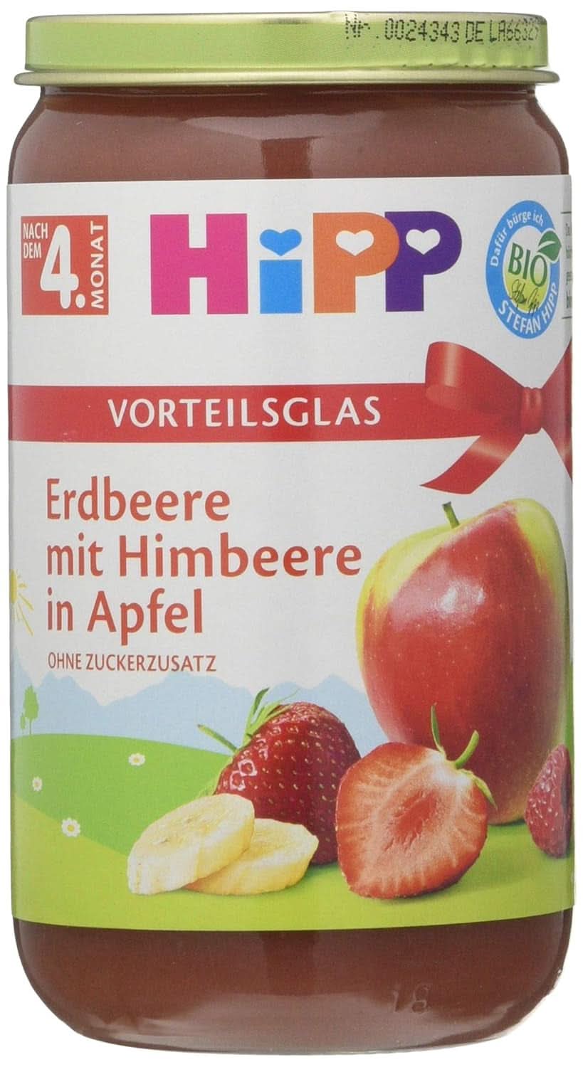 Porumb dulce Hipp cu piure de cartofi și curcan organic, pachet de 6 (6 X 190 grame) Mama si Copilul Naty Shop 6 x 250 grame Fructe, căpșuni cu zmeură