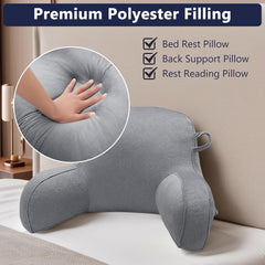 Oreiller de lecture, oreiller de repos au lit pour adultes et enfants, oreiller de dos en velours confortable avec accoudoirs, poches et poignée pour s'asseoir dans le lit, oreiller de dos pour lire, étudier et regarder la télévision