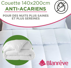 Blanrève - Couette Sérénité - Traitement anti-acariens - Tempérée 300 G/M² - 140 X 200 Cm - Pour lit simple - Lavable en machine, blanc Couettes et couettes Naty Shop