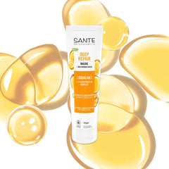 SANTE Natural Cosmetics Deep Repair Mask Squalane + 3x complexe protéique, masque capillaire végétalien pour une hydratation intense et des cheveux souples, répare et régénère les cheveux abîmés, 150 ml Naty Shop Hair Mask