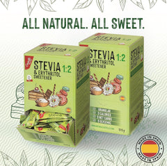 Stevia + Erythritol 1:2 Tissu sucré | 204 Sac Mythe 2,5 G | Ingrédients 100% naturels - 0 calories - 0 indice glycémique - Keto et Paleo - 0 Kohlenhydrate - Kein GVO - Castello depuis 1907-510 G Édulcorants Naty Shop
