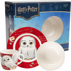 Service de table Harry Potter 3 pièces, rouge, service de petit-déjeuner en porcelaine avec assiette Ø 19 cm, tasse 220 ml et bol 330 ml, service de table