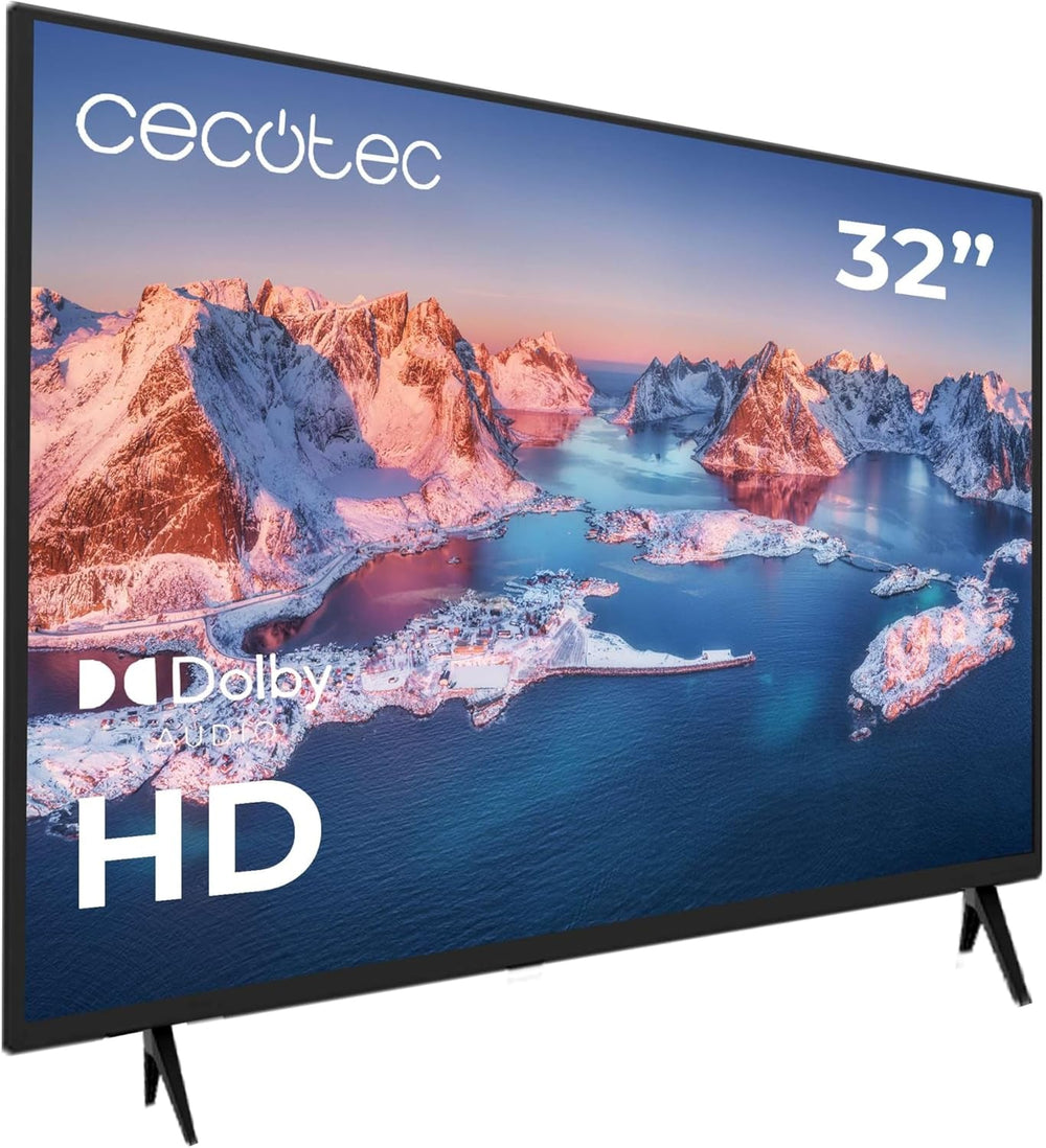 Téléviseur LED Cecotec 32" - TV LED Série 0 0032S. Écran 32 pouces, HD, résolution optimale pour les images et vidéos, système Dolby, mémoire flash, connectivité HDMI/USB, télécommande