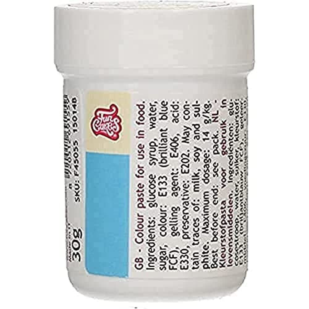 Colorant alimentaire concentré Funcakes Paste Color Bleu Ciel ; pour pâte, crème, fondant, massepain, pâte à modeler et pâte à fleurs. Halal et casher. 30g