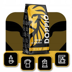 Doppio Crème & Saveur 1KG | Café en grains 80% Arabica et 20% Robusta | avec des notes de cacao, de noix et de caramel | Torréfaction fraîche et moyenne, faible acidité | pour expresso | Café Orque Bleu