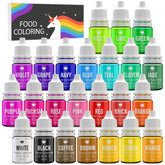 Colorant alimentar - 24 de coloranți alimentari vibranți pentru copt, decorarea torturilor, glazură, fursecuri, fondant și macaroane - Colorant alimentar lichid pentru fabricarea săpunului și meșteșuguri - 24 x 6ml