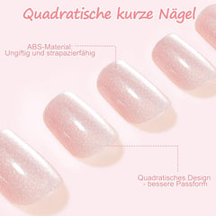 Kiiwah 48 pièces ongles carrés courts ongles artificiels roses colle sur bouts d'ongles courts faux ongles
