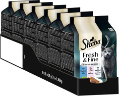 Sheba Portion Pouches Nourriture humide pour chats, Multipack Fresh & Fine en gelée avec thon et saumon MSC, 6x6x50g - Repas sains pour chats avec gelée