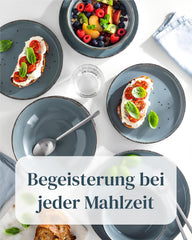 Steingut Geschirrset 12 Personen Rustique 36 tlg. TESTSIEGER, Hochwertiges Landhaussttil Steingut Geschirr Set, Schüssel- und Teller Set, Tafelservice 12 Personen, Geschirrsets Pure Living à Rauchblau