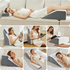 Oreiller de lecture et oreiller élévateur de jambes en plumes, oreiller en mousse à mémoire de forme pour le cou, le dos et les jambes, oreiller amovible multifonctionnel pour lit, canapé, assis, dormir et se reposer, 58x55x28cm