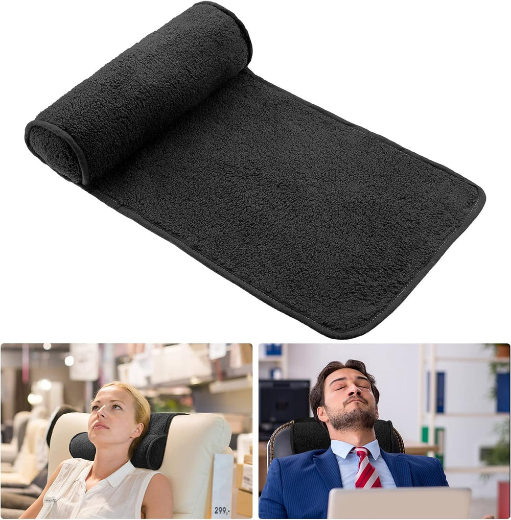 Oreiller de nuque pour chaise longue, oreiller réglable en peluche, rouleau de cou, polaire antidérapante, coussin de soutien de tête pour voyage, maison, chaise longue, canapé, fauteuil (noir)