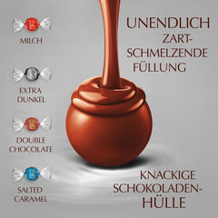 Lindt Chocolate | Pungă asortată LINDOR argintie | Pungă de 1 kg | 80 de bile de ciocolată care se topesc în gură în lapte, 70%, arome de caramel sărat și ciocolată dublă | Cadou de ciocolată de împărțit