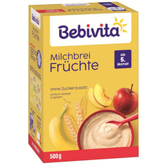 Bouillie de lait aux fruits (4x500g), dès 5 mois, sans sucre ajouté, avec de précieux minéraux et vitamines, très nourrissante