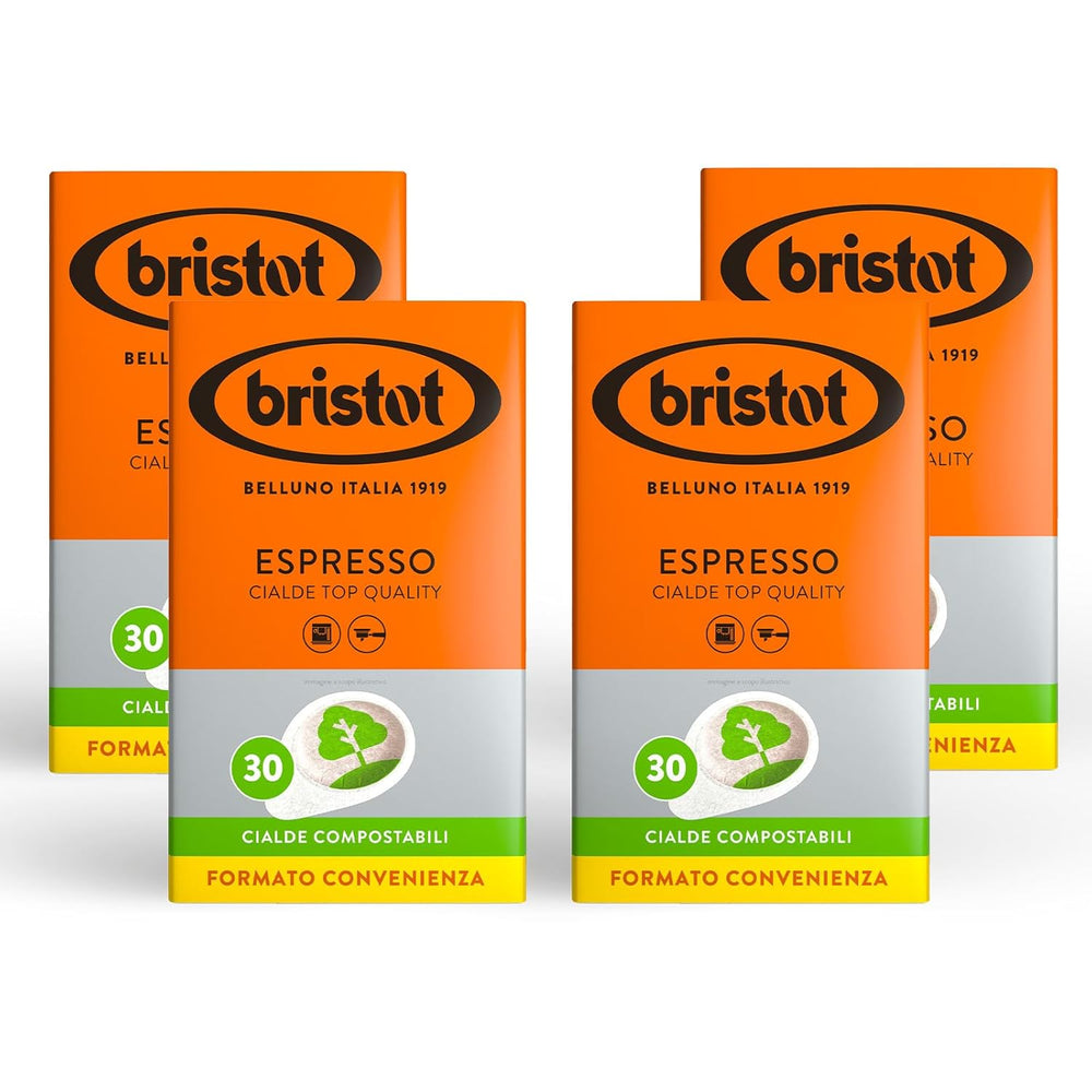 Bristot, 120 capsules de café expresso – un mélange de café Arabica au Brésil et en Amérique centrale, avec des notes de chocolat amer, de noisettes et de caramel – 4 paquets avec 30 capsules