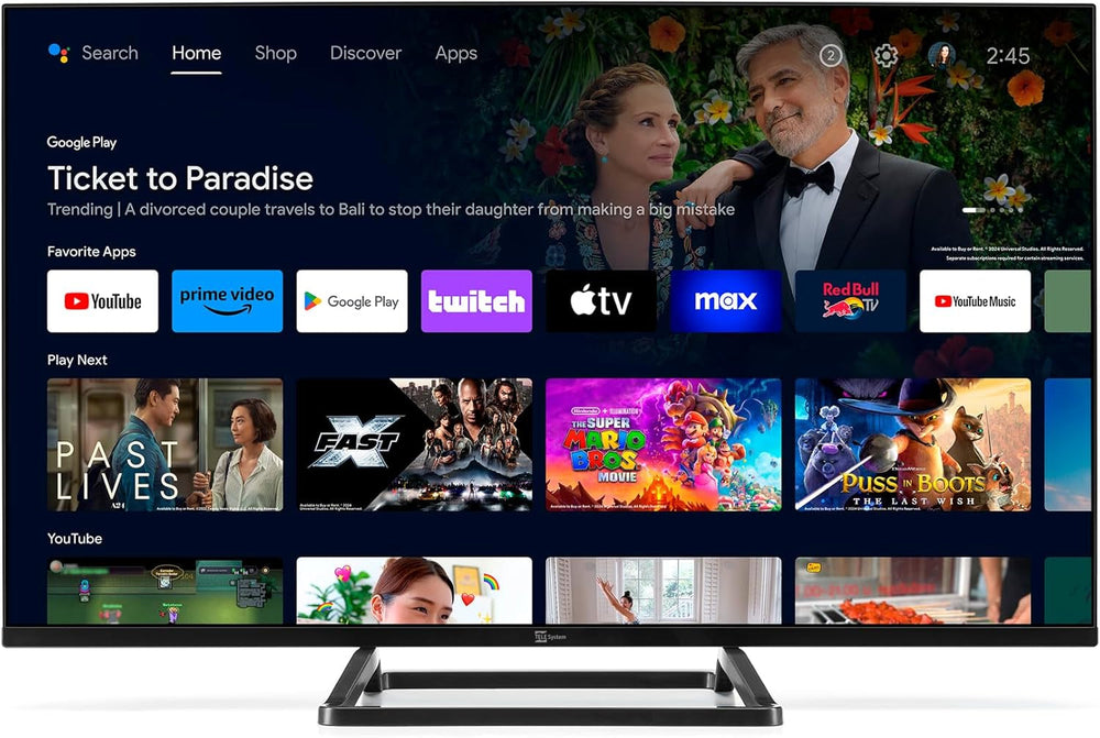 Smart TV 32" TS32FL SMG14, Android TV, DVB-T2/S2, Google Cast/Chromecast, Google Assistant, Tivùsat HD, HbbTV, Pause TV, télécommande vocale, 12 V/220 V pour maison, camping-car, bateau