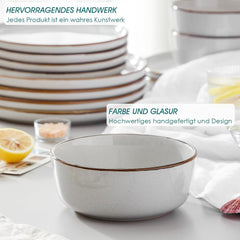 Vancasso LOIRE Service de table en grès pour 6 personnes, service de table 18 pièces pour 6 personnes, gris moderne, comprenant un bol, une assiette à dessert et une assiette plate, passe au micro-ondes et au lave-vaisselle