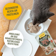 GimCat Near Nature Trial Mix Pachet de 12 - Hrană umedă fără cereale pentru pisici de la 7 luni, cu o rețetă adecvată speciei și specifică prăzii - 12 pliculețe (12 x 85 g)