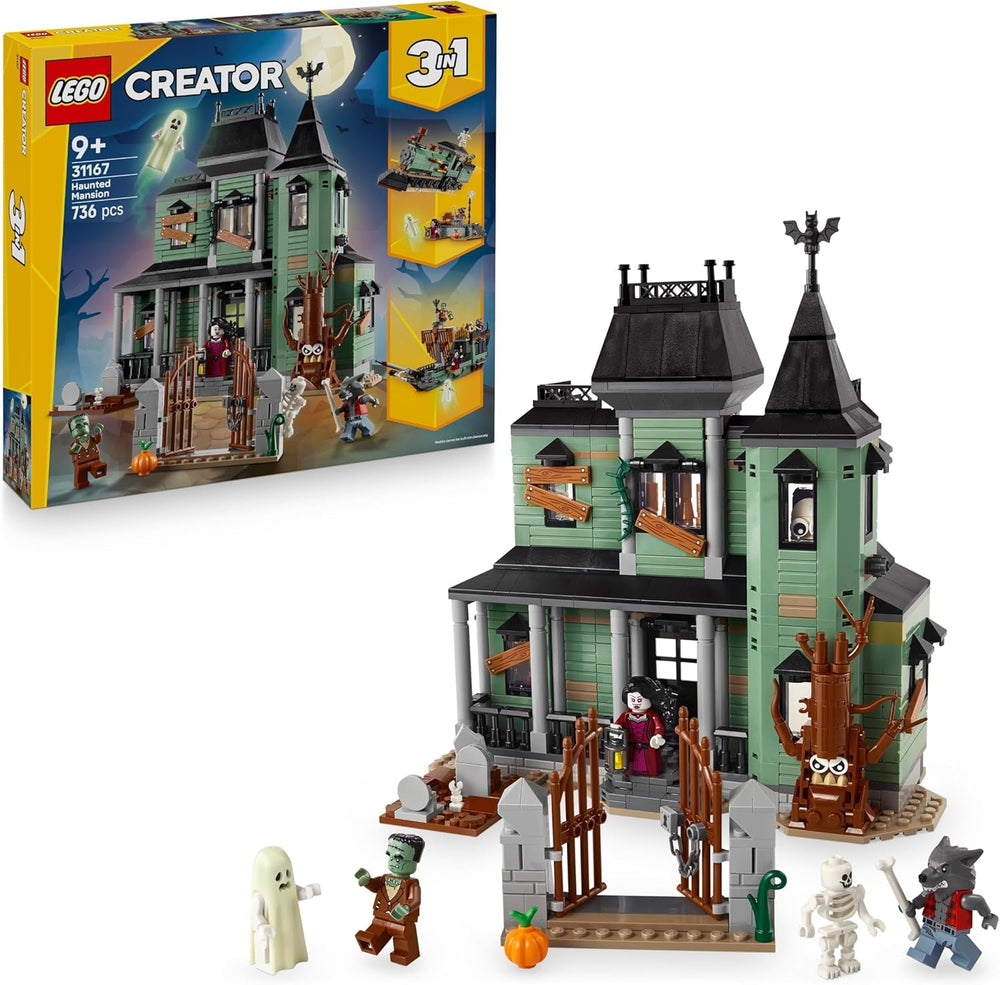 LEGO Creator Geisterhaus - 3-in-1 Spielzeug mit Haus - Bauset umbaubar in Schiff oder Zug - Mit 5 gruseligen Minifiguren - Cooles Halloweengeschenk für Jungen und Mädchen ab 9 Jahren - 31167
