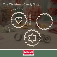 Zenker Ausstecher-Set Linzer Herz und Stern aus Edelstahl – Perfekt für Weihnachtskekse, 3-teilig, inkl. Geschenkverpackung, spülmaschinengeeignet und rustfrei – The Christmas Candy Shop
