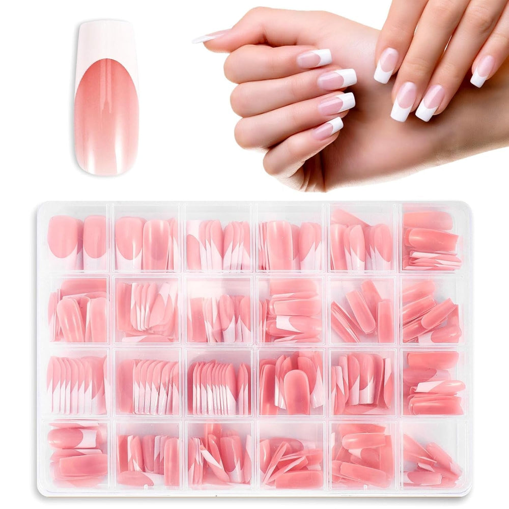 360pcs Ongles Artificiels Ongles Français Moyen Rectangle Faux Ongles Faux Ongles Naturels DIY Faux Ongles Conseils avec Lime à Ongles Presser sur Faux Ongles pour Dames et Femmes