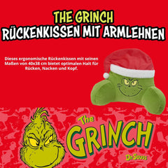 Grinch Pillow - Oreiller de dos pour lit et canapé, support dorsal avec accoudoirs, oreiller de lecture pour le dos, le cou et la tête, vert, 40 x 38 cm