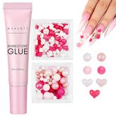 Makartt Gel adhésif pour strass – 15 ml de colle UV pour ongles avec breloques roses en forme de cœur, bijoux et accessoires de design d'ongles pour manucure à domicile, cadeau de Saint-Valentin
