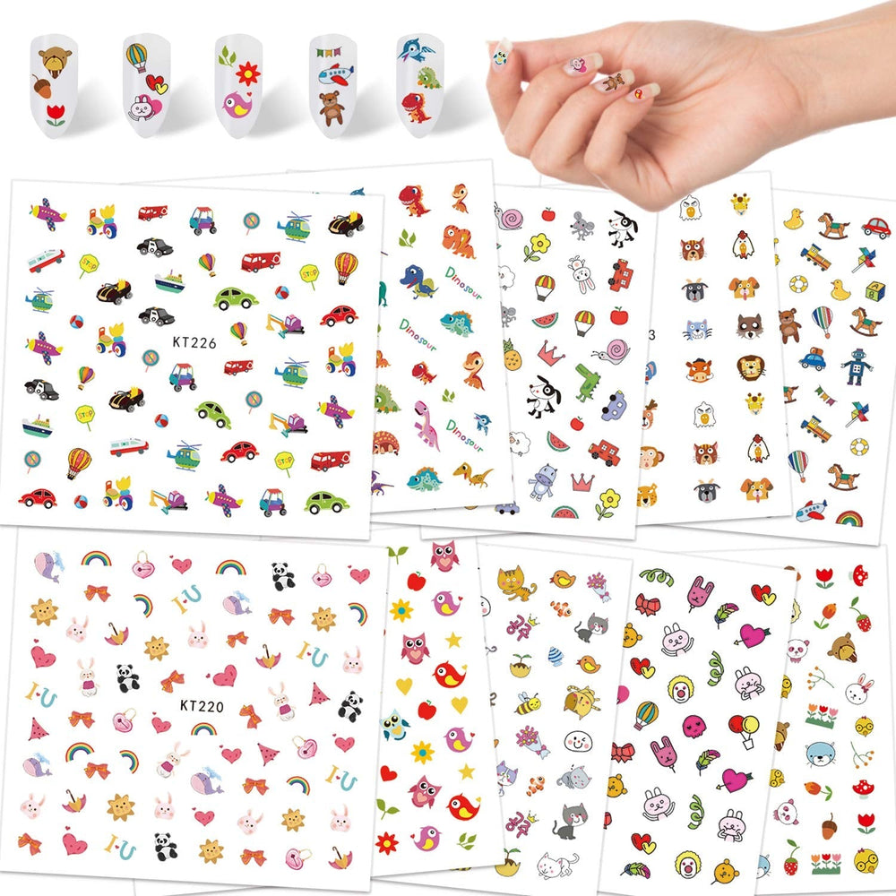 Autocollants pour ongles pour enfants filles, plus de 600 motifs d'animaux, fruits, dinosaures, voitures, fleurs, autocollants 3D pour ongles, fête d'anniversaire, thé, salon de manucure et spa, cadeau