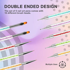 5 pièces Nagel Pinsel, Pinsel Für Gelnägel, Nageldesign Pinsel, Nail Art Dotting Tools, pour Herstellen von Nagellack, Punktieren, Feinmalerei, DIY