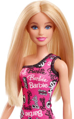 Poupée Barbie Fashion aux cheveux blonds raides en robe extensible rose à une épaule et chaussures avec logo imprimé HRH07 Naty Shop Dolls