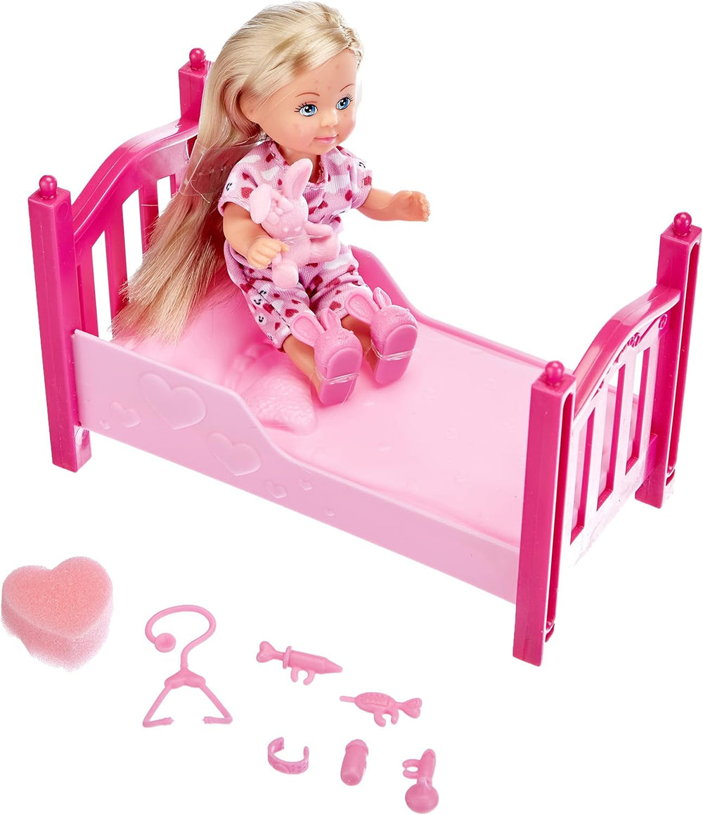 Simba 105733407 - Evi Love Get Well, Puppe mit Windpocken, mit Farbwechsel, inklusive Schwamm zum gesund Machen, mit Bett, Ankleidepuppe, 12cm, für Kinder ab 3 Jahren