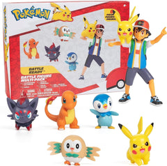 Prêt pour le combat Pokémon ! Ensemble de figurines 6 pièces - 11,4 cm Ash & Launching Pikachu, 5,1 cm Charmander, Rowlet, Tiplup, Zorua - Sous licence officielle - Cadeau de Pâques pour enfants, garçons et filles Figurines d'action Naty Shop Titre par défaut