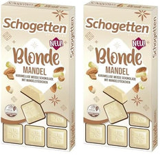 Schogetten Amande Blonde | Chocolat blanc aux éclats de caramel et d'amandes | 100g | Idéalement portionné (paquet de 2)
