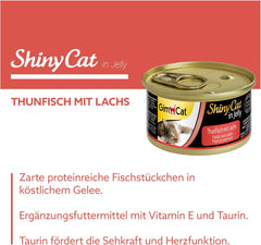 GimCat ShinyCat in Jelly Thunfisch mit Lachs - Nassfutter mit Fisch und Taurin for Katzen - 24 Dosen (24 x 70 g)