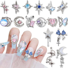 16 Style Luxus Mond Stern Nagel Charms 3D Nail Charms Y2K Legierung Strasssteine Bogen Schmetterling Nagel Schmuck Metall Nail Art Charms Nägel Glitzersteine Nailart Strass Nageldesign Zubehör