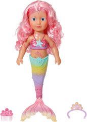 BABY Born Little Sister Mermaid 46 cm Poupée sirène imperméable avec cheveux longs et nageoire scintillante mobile, avec jouet. diadème et peigne, 833681 Zapf Creation Dolls Naty Shop