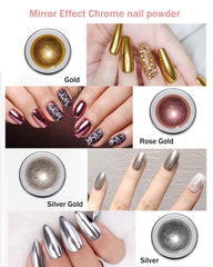 Wahrshei 6 Chrome Nail Powder, Chrome Pulver Nägel Mit Spiegeleffekt, Laser Chrome Puder, Poudre effet nacré pour ongles en beignet glacés